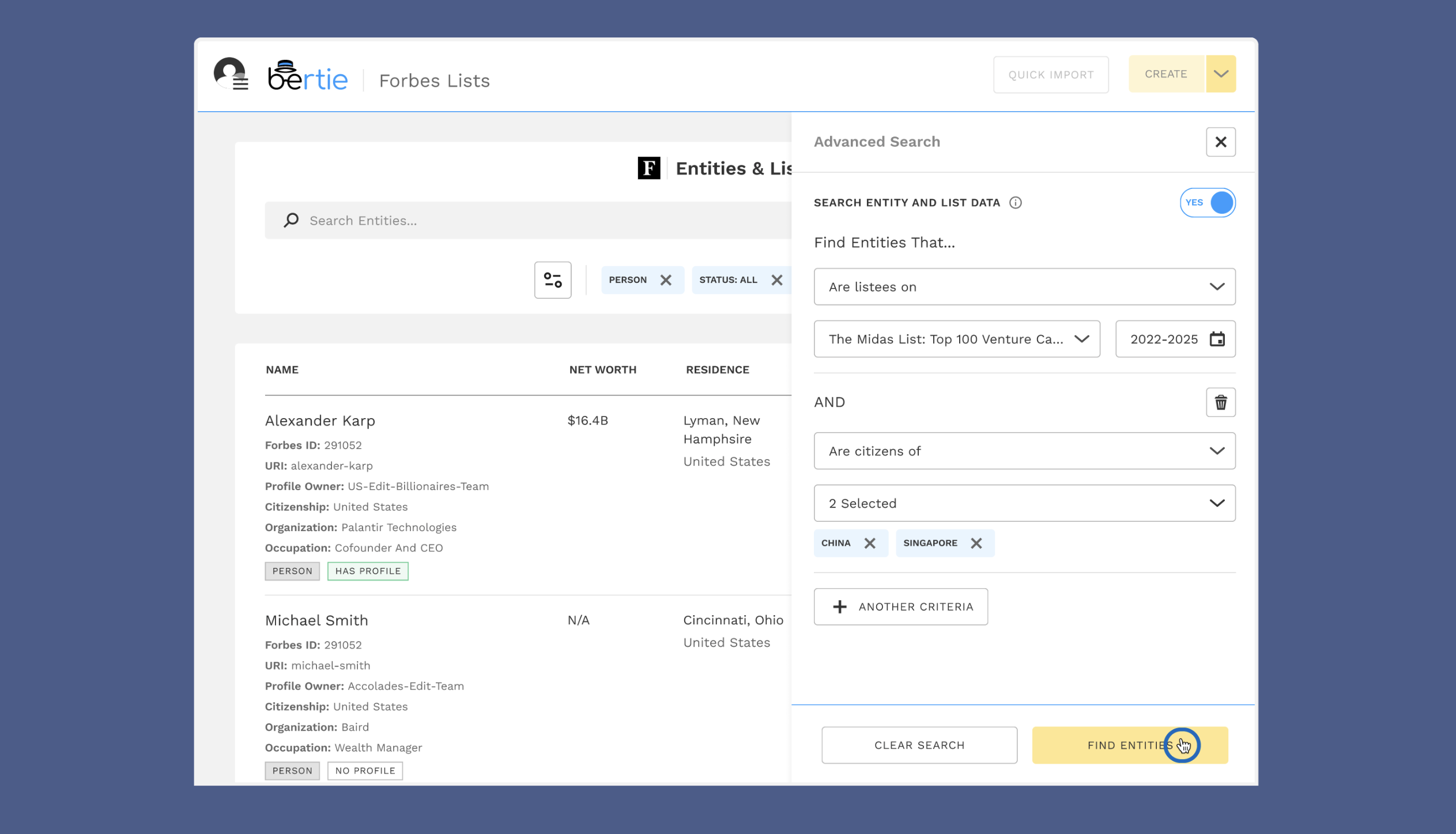 Query in advanced search UI